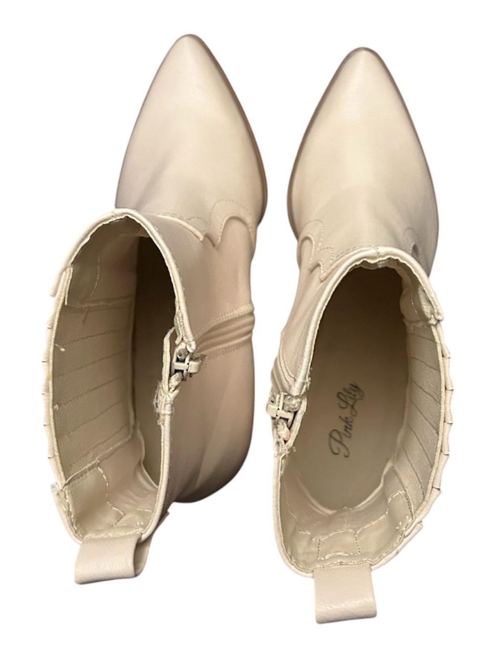 Pink Lily Women's Cream Pointed Toe Booties with Side Zip